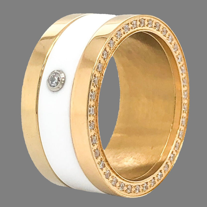STST YGP Swarovski CZ & White Ceramic CZ Ring Set - Walter Bauman Jewelers