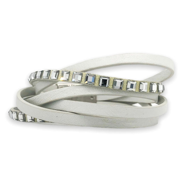 La Hola Leather Pearl Swarovski Crystal Wrap Bracelet Leather Wrap Bracelet, Pearls and Crystal, a FOUR Wrap  main image 3