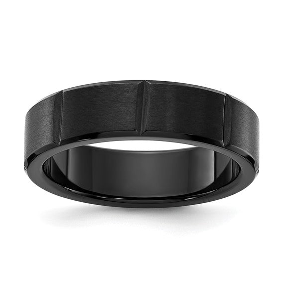 Titanium Polished Black IP-plated Grooved 6mm Band - Walter Bauman Jewelers