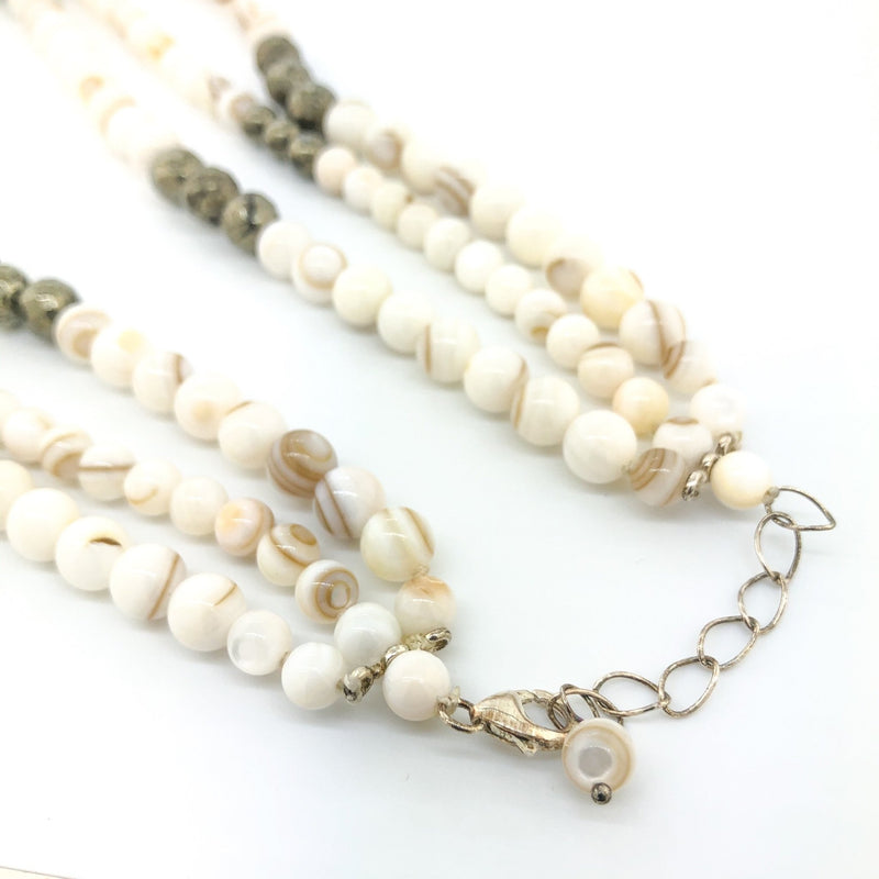 Triple Strand Mother of Pearl & Pyrite Beaded Necklace - Walter Bauman Jewelers