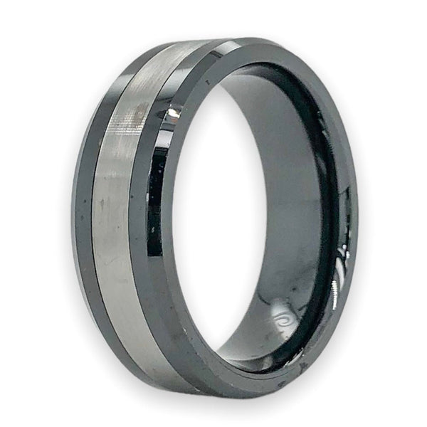 Tungsten & Black Ceramic 8mm Men’s Band Ring - Walter Bauman Jewelers