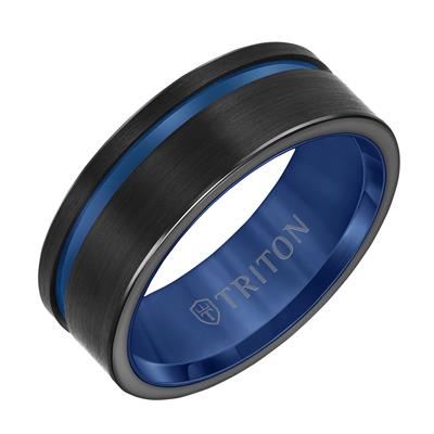 Tungsten Carbide 8mm Blue and Black Wedding Band - Walter Bauman Jewelers