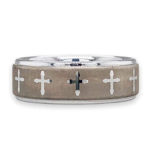 Tungsten Carbide 8mm Cross Ring - Walter Bauman Jewelers