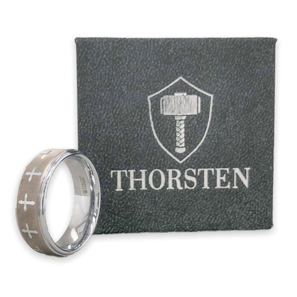 Tungsten Carbide 8mm Cross Ring - Walter Bauman Jewelers