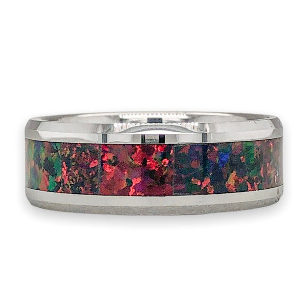 Tungsten Carbide 8mm Opal Inlay Ring - Walter Bauman Jewelers