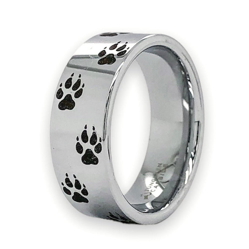 Tungsten Carbide Paw Print 8mm Men’s Band Ring - Walter Bauman Jewelers