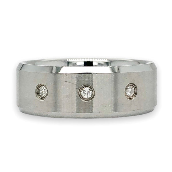 Tungsten “Samuel” Satin 3 Diamond 8mm Men’s Ring - Walter Bauman Jewelers