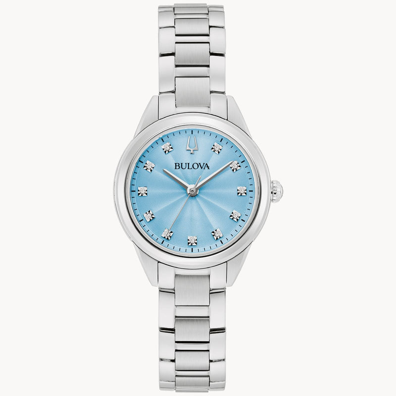Women's Bulova Watch Blue Dial with 11 Diamonds 96P250 - Walter Bauman Jewelers