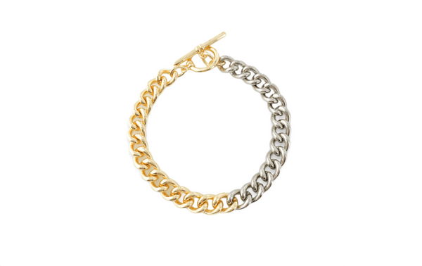 YGP And Rhodium Plated Over Brass Curb Link Bracelet - Walter Bauman Jewelers