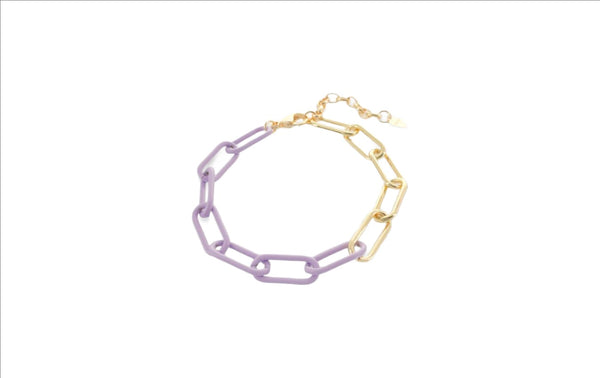 YGP Over Brass Half Lavender Enamel Paperclip Link Bracelet - Walter Bauman Jewelers