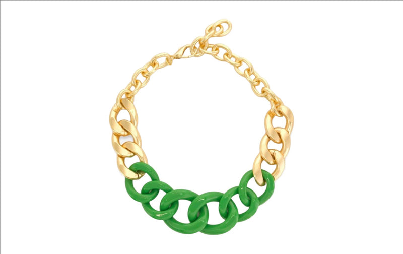 YGP Over Brass Oversized Green Enamel Curb Link Chain - Walter Bauman Jewelers