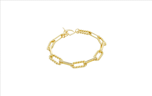 YGP over Brass Textured Paperclip Link Bracelet with Toggle Clasp - Walter Bauman Jewelers