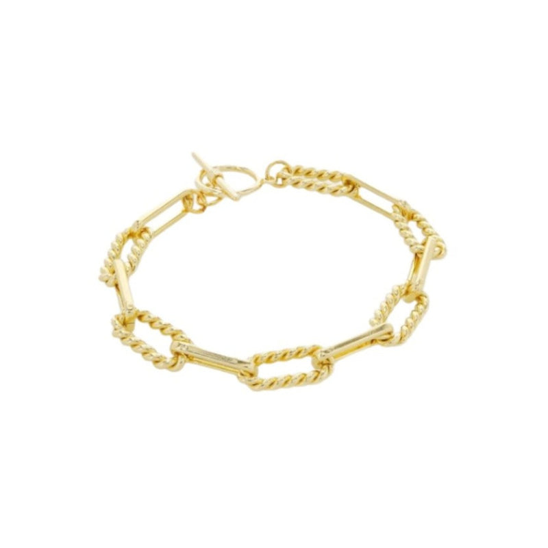 YGP over Brass Textured Paperclip Link Bracelet with Toggle Clasp - Walter Bauman Jewelers