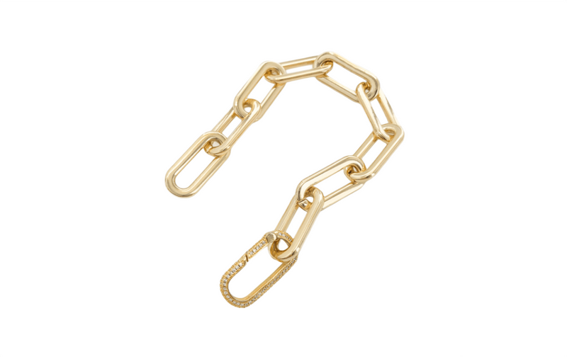 YGP Plated over Brass Oversized Paperclip Bracelet with Pave CZ Rectangular Clasp - Walter Bauman Jewelers