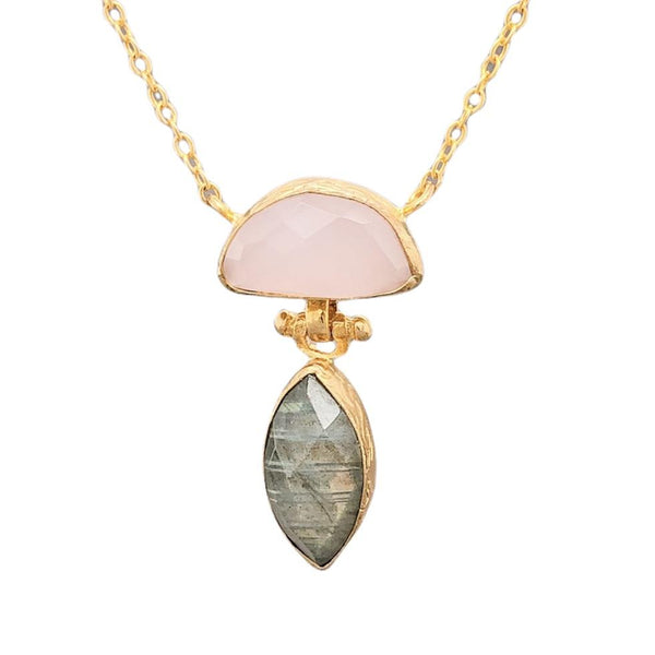 YGP SS Labradorite & Rose Quartz Drop Necklace - Walter Bauman Jewelers