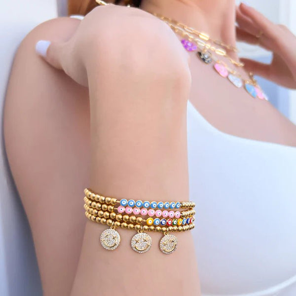 YGP Stainless Beaded Stretch Bracelet with Pink Guardian Eye Bar - Walter Bauman Jewelers