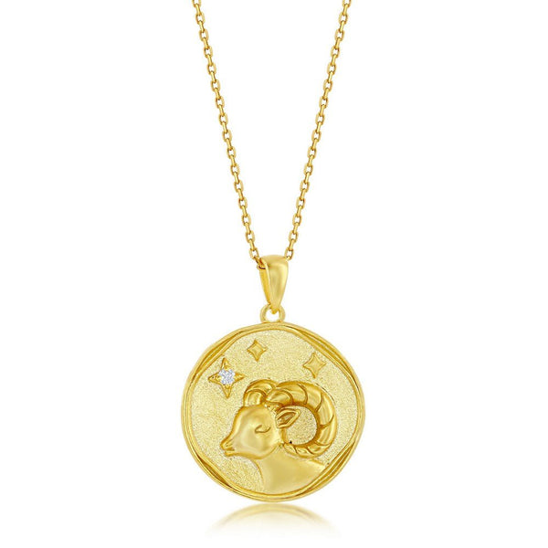 YGP Sterling 'Aries' CZ Circle Zodiac Pendant w/Chain - Walter Bauman Jewelers