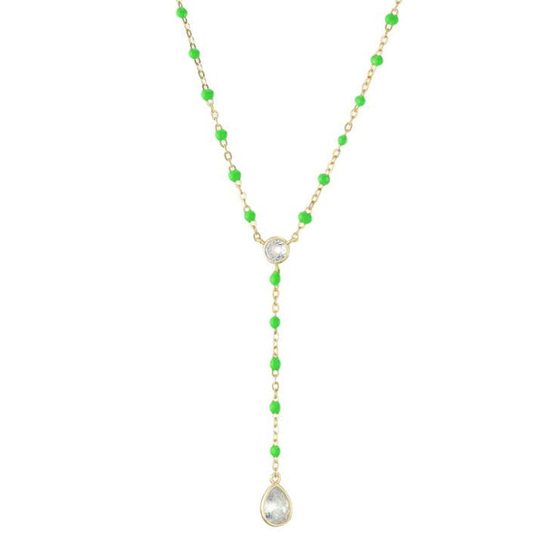 YGP Sterling CZ Green Enamel Y-Necklace - Walter Bauman Jewelers