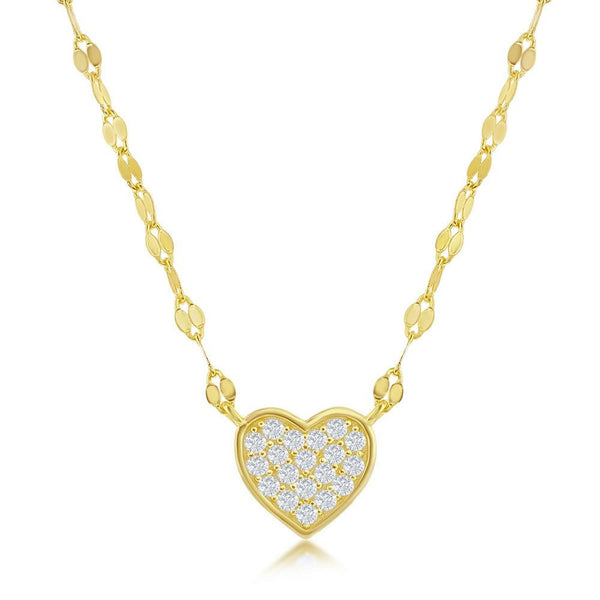 YGP Sterling CZ Heart Choker with 17" Mirror Chain - Walter Bauman Jewelers
