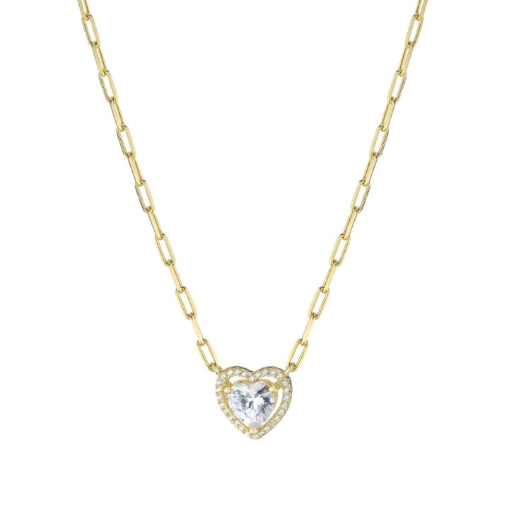 YGP Sterling CZ Heart Necklace with Paperclip Chain - Walter Bauman Jewelers