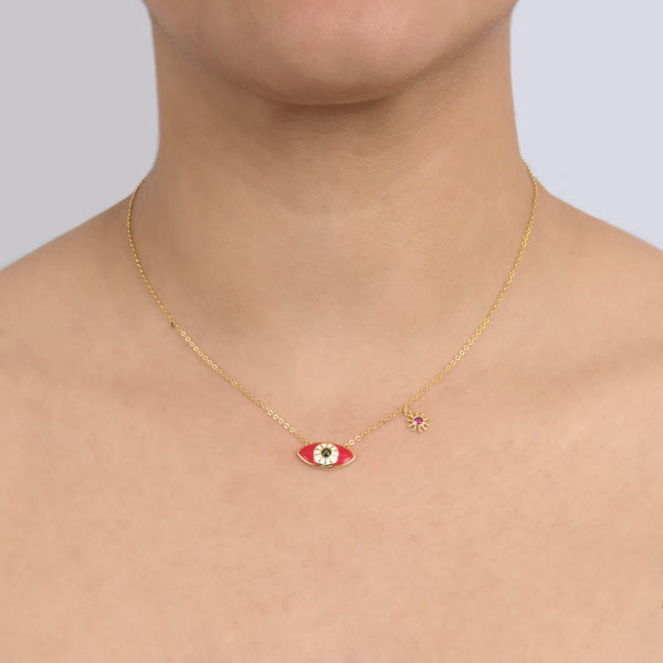 YGP Sterling CZ Red Enamel Guardian Eye Necklace - Walter Bauman Jewelers