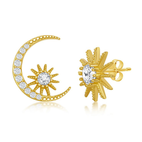 YGP Sterling CZ Sun and Moon Stud Earrings - Walter Bauman Jewelers