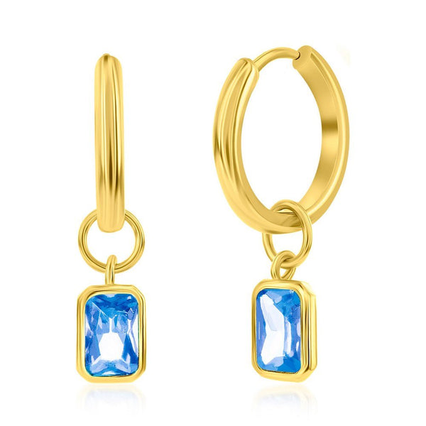 YGP Sterling Huggie Earrings with Blue CZ Drop - Walter Bauman Jewelers