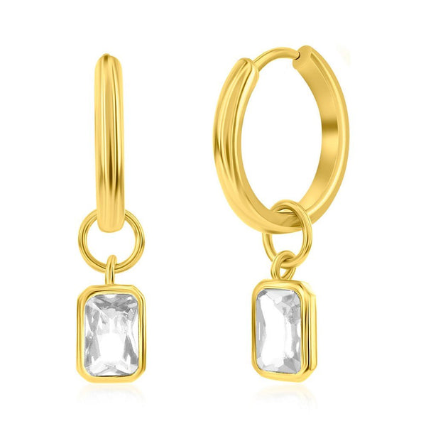 YGP Sterling Huggie Earrings with CZ Drop - Walter Bauman Jewelers