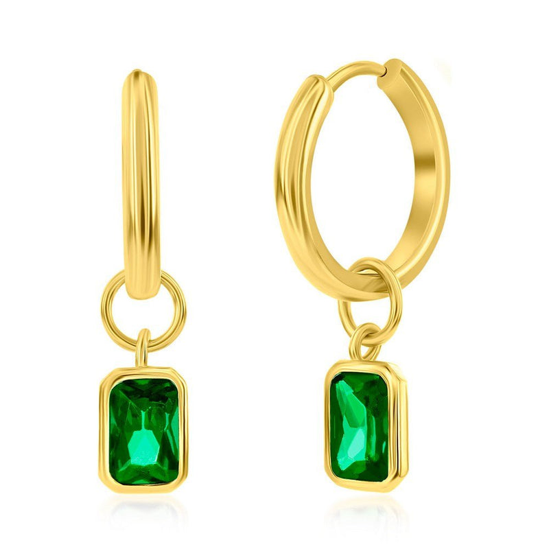 YGP Sterling Huggie Earrings with Green CZ Drop - Walter Bauman Jewelers