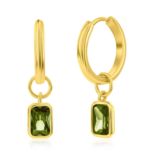 YGP Sterling Huggie Earrings with Peridot Color CZ Drop - Walter Bauman Jewelers