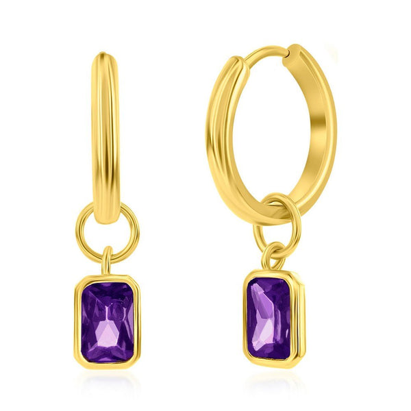 YGP Sterling Huggie Earrings with Purple CZ Drop - Walter Bauman Jewelers