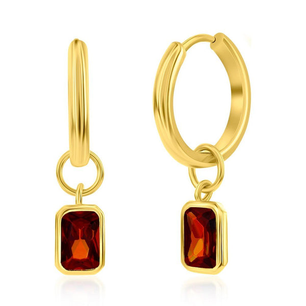 YGP Sterling Huggie Earrings with Red CZ Drop - Walter Bauman Jewelers