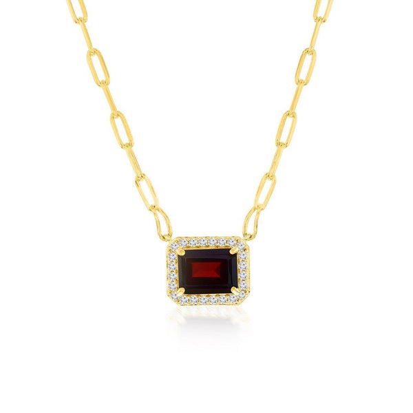 YGP Sterling Paperclip chain with White Zircon and Garnet Pendant - Walter Bauman Jewelers