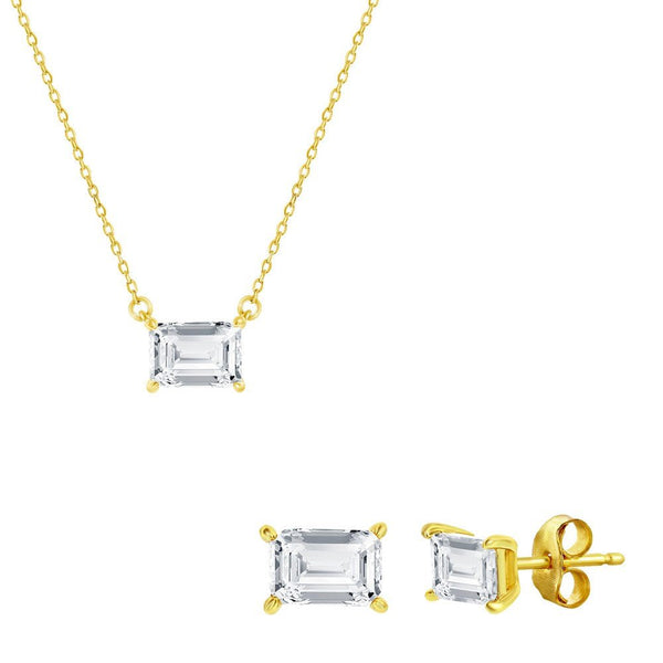 YGP Sterling Solitaire 5x7mm Rectangle CZ, Necklace & Earrings Set - Walter Bauman Jewelers