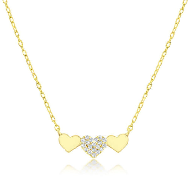 YGP Sterling Triple Heart CZ Bar Necklace - Walter Bauman Jewelers