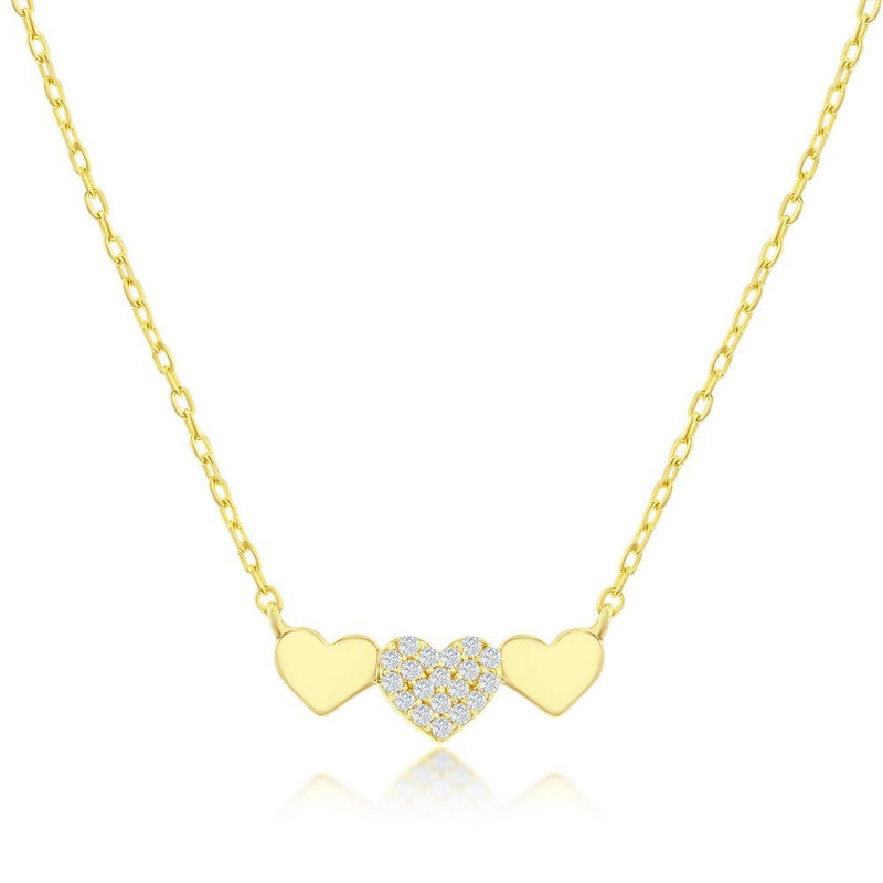 YGP Sterling Triple Heart CZ Bar Necklace - Walter Bauman Jewelers