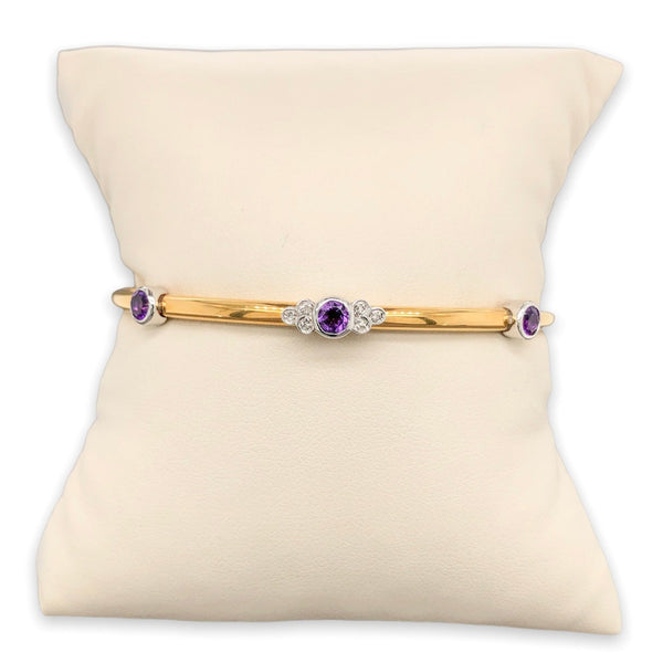 YGP STST Amethyst & Diamond Hinged Bangle Bracelet - Walter Bauman Jewelers