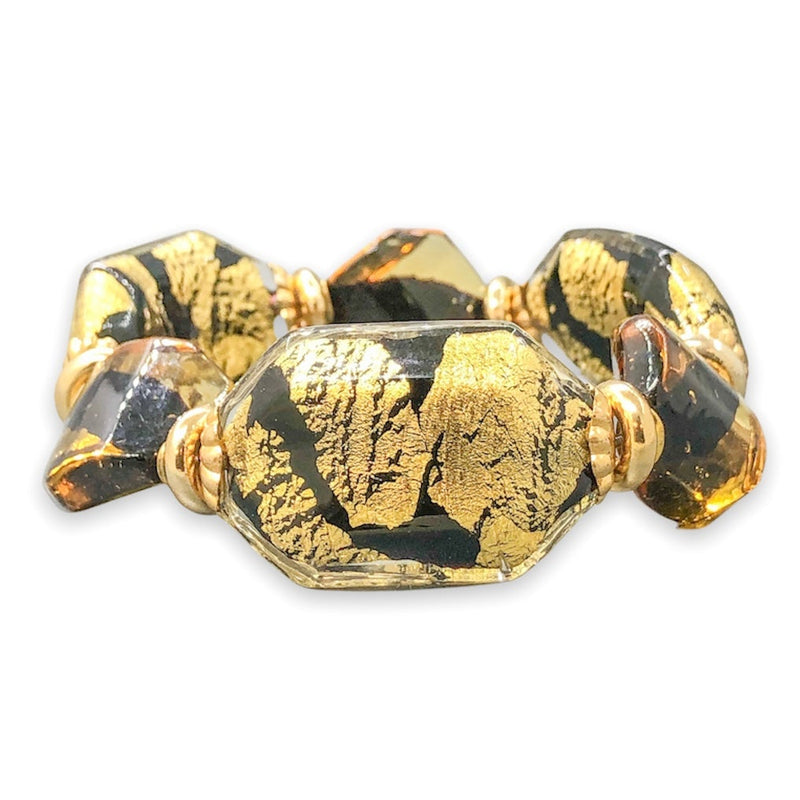 YGP STST Black, Gold & Brown Murano Glass Stretch Beaded Bracelet - Walter Bauman Jewelers