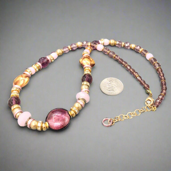YGP STST Burgundy & Pink Murano Glass Graduated Beaded Necklace - Walter Bauman Jewelers