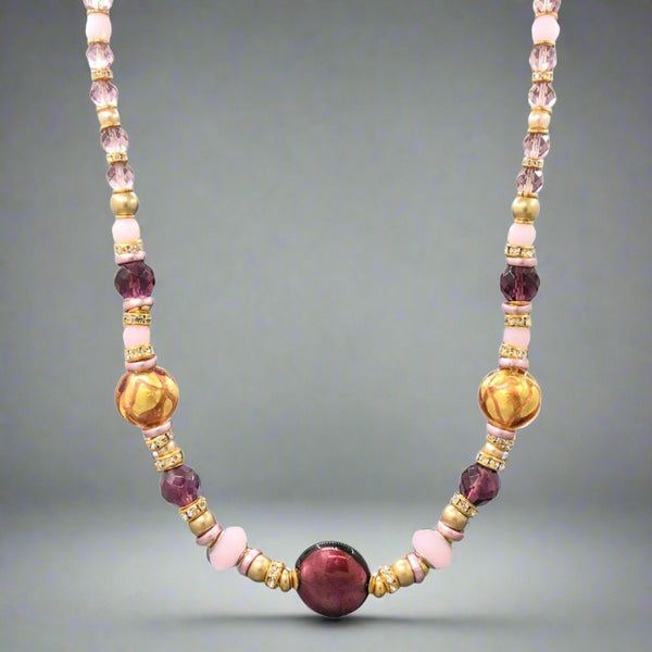 YGP STST Burgundy & Pink Murano Glass Graduated Beaded Necklace - Walter Bauman Jewelers