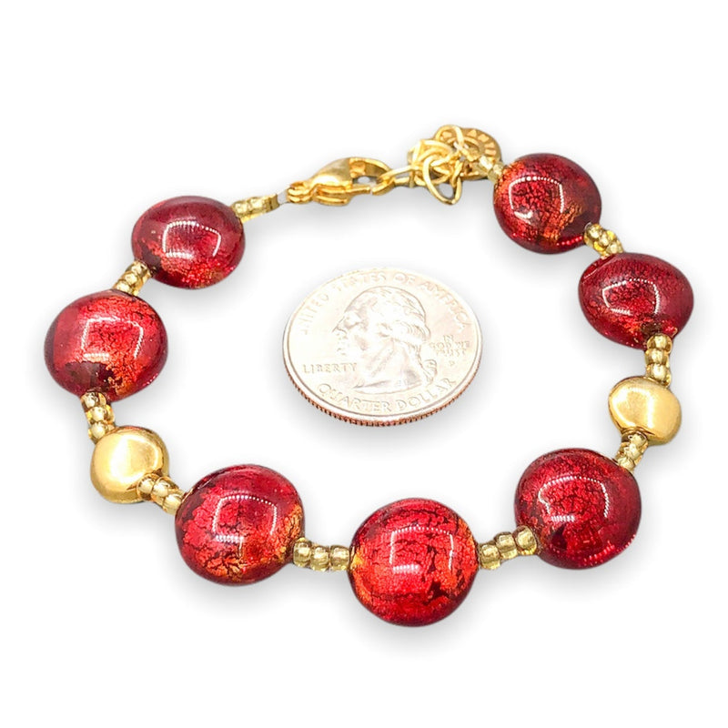 YGP STST Red Murano Glass Bead Bracelet - Walter Bauman Jewelers
